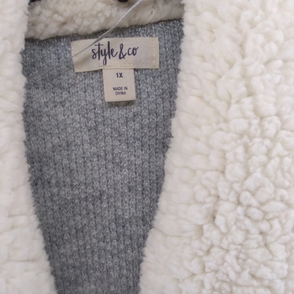 NWT Style&Co. Women's Fleece Collar Open Front Cardigan Hammock Heather 1X - Picture 13 of 13